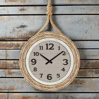 Horloge murale ronde en corde tressée, style côtier, à piles, mouvement à quartz, pour décoration de maison de plage ou de chalet