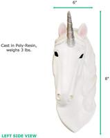 Charmes muraux en polyrésine/résine en forme de tête de cheval, mini licorne blanche + argentée, tête de licorne factice - 8 pouces, tête d'animal en faux taxidermie, décoration murale
