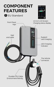 เครื่องชาร์จรถยน<span class=keywords><strong>ต</strong></span>์ไฟฟ้าแบบติดผนัง 7kW-22kW 230V/400V ได้รับการรับรองมาตรฐาน CE/TUV ชนิดที่ 2 OCPP1.6J IP65 หน้าจอ LCD 4.3 นิ้ว สำหรับใช้ในบ้านและเชิงพาณิชย์ - Product Image 2
