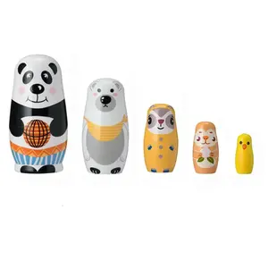 Muñeca de madera de oso ruso Matryoshka para niños, juguete de animales de dibujos animados hechos a mano, anidadas, apilamiento