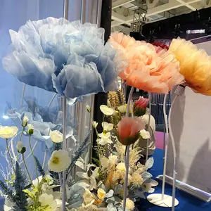 Gran apertura electromecánica Cierre mecánico Artificial papel gigante flor de seda con lámpara para decoración de escenario de boda