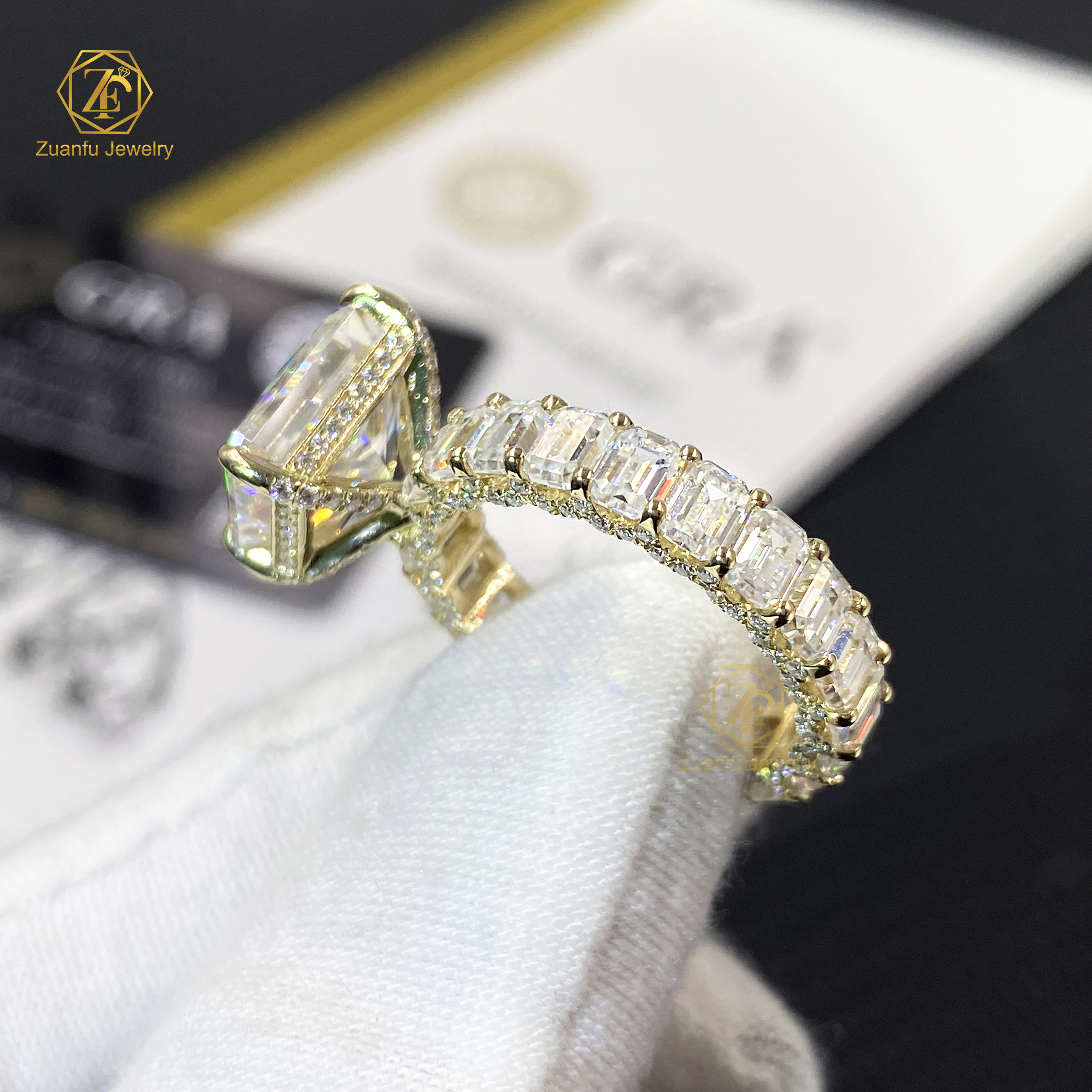 wedding ring set yellow gold emerald cut