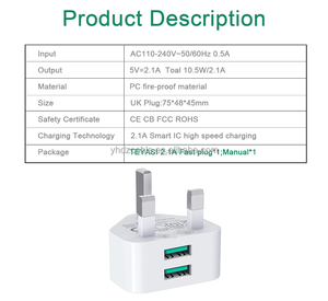 Nhà Máy Bán buôn 3 pin Anh cắm 5V 2.1A sạc nhanh phổ điện thoại di động USB travel <span class=keywords><strong>adapter</strong></span> 2 x USB <span class=keywords><strong>iPhone</strong></span> 5 <span class=keywords><strong>6</strong></span> tường phí - Product Image 3