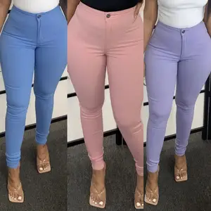 Leggings pour femme, en jean extensible, existe en 7 couleurs, style classique, couleur unie, vente en gros, collection 2020