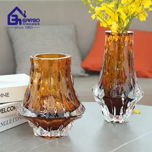 重型底座优雅奢华手工琥珀实心水晶玻璃花瓶，用于家居装饰和婚礼派对