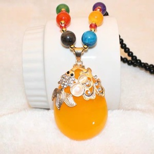 Korean Style Amber Teardrop Necklace With Goldfish Pendant Long Sweater Chain For Women Autumn Winter Fashion Accessory - Product Image 2