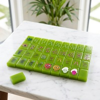 Set Mahjong Amerika Mewah Warna Hijau Lime 166 Ubin Akrilik Mah Jongg Kartun Unik dengan Penggeser Set Lengkap Kustom OEM