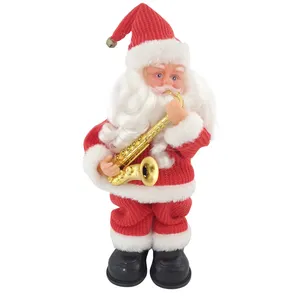 Peluche musicale Père Noël de 30cm Cadeau de Noël Décoration Fournitures Décorations de Noël animées d'extérieur pour les fêtes de fin d'année