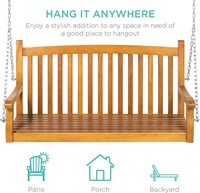 Banc suspendu en bois de 48 pouces pour porche, avec chaînes de fixation, mobilier de patio pour jardin