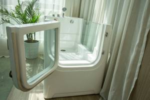 Baignoire de toilettage autonome moderne pour animaux de compagnie avec massage à air thermostatique, bulles, ozone, <span class=keywords><strong>spa</strong></span> lacté et design walk-in - Product Image 5