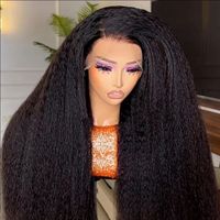 Perruque Kinky Lisse 100% Cheveux Humains Vierges pour Femmes, HD Lace Front Sans Colle, Ligne de Cheveux Naturelle, Densité Complète, Vente en Gros
