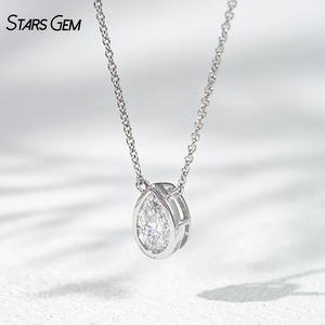 Collar de Moda StarsGem con Colgante de Diamante Cultivado en Laboratorio, Corte Pera, Oro Sólido de 10K, 0.5CT, Engaste de Bisel, Bañado en Rodio - Product Image 5