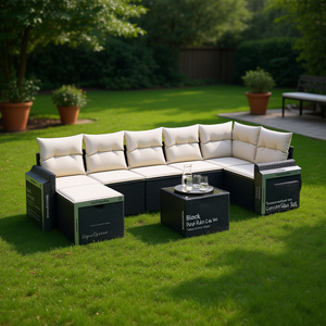 Ensemble de canapés de jardin en polyrotin noir, mobilier d'extérieur moderne avec coussins en mousse haute densité - Product Image 2