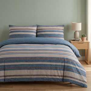 Parure de lit rayée 1,8 m en coton respirant, motif tissé bleu, beige, marron, pour la maison, décontractée, toutes saisons - Product Image 4