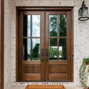Porte Esterne in Legno Massello dal Design Moderno con <span class=keywords><strong>2</strong></span> Pannelli Laterali in Vetro, Porte Frontali a Doppia Anta in Legno per Case - Product Image 2