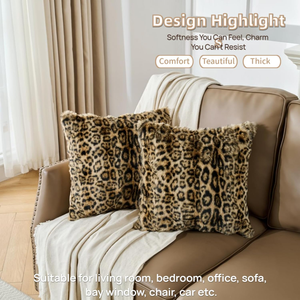 1 paire de housses de coussin carrées en fausse fourrure imprimé guépard, douces et moelleuses, avec fermeture éclair, pour canapé - Product Image 3
