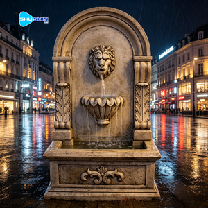 <span class=keywords><strong>Fontaine</strong></span> <span class=keywords><strong>murale</strong></span> extérieure en marbre beige naturel antique avec tête de lion - Product Image 4