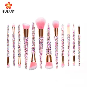 BUEART 12 pieces crystal Private Label Shiny Cosmetic brush Transparent Flash Crystal Glitter Makeup Brush Set