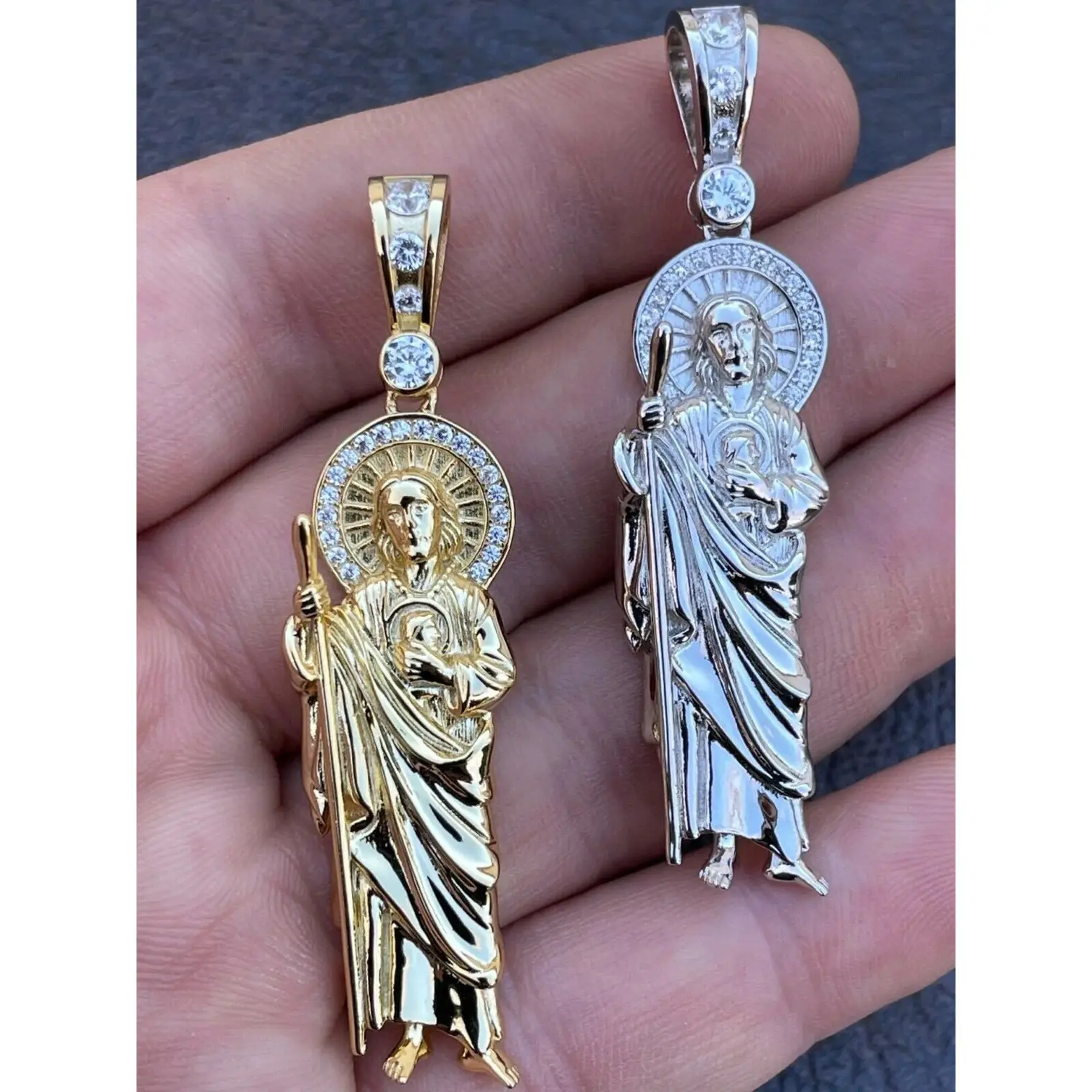 Collana religiosa San Judas Tadeo gioielli in ottone Cz zircone cubico ghiacciato da uomo donna in argento placcato oro pendente