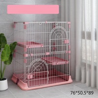 Grande cage à chat à 4 étages en acier inoxydable rose vif multifonctionnelle confortable cage à chat à 3 étages