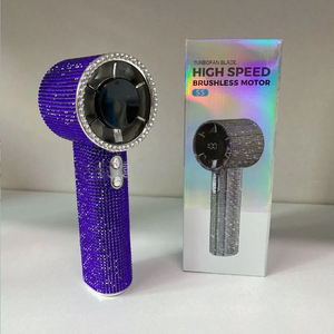Ventilateur portable turbo de luxe entièrement orné de diamants, artisanat haut de gamme, multi-vitesses, longue autonomie, affichage numérique, <span class=keywords><strong>pour</strong></span> <span class=keywords><strong>voiture</strong></span>, extérieur, hôtel - Product Image 3