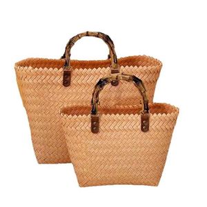 Sac de plage en paille tressé fait main vintage pour femme, grande capacité, haute qualité, en rotin, idéal pour transporter des légumes et pour la plage - Product Image 2