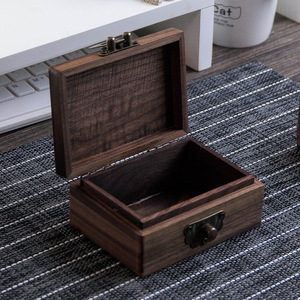 Caja de joyería de madera de nogal negro, estilo vintage, con tapa abatible y cerradura, organizador de almacenamiento para joyas, caja de regalo. - Product Image 1