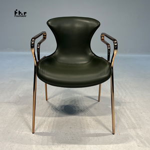 Modern <b>Dark</b> <b>Green</b> PU Leather Dining <b>Armchair</b> Rose Gold Metal Frame Upholstered Chair for Restaurant Hotel - Product Image 1
