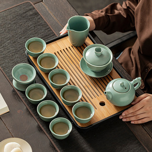 Juego de té retro de cerámica de 13 piezas, estilo Ru Kiln y Ge Kiln, en caja de regalo, para té Kung Fu, uso doméstico. - Product Image 3