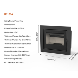 Estufa de Leña Empotrable R1101A de 11KW con Ventana de Visualización Grande, Chimenea de Leña Integrada para Interiores - Product Image 3
