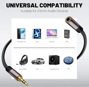 Câble d'extension 3.5MM mâle à femelle 3 pôles connecteur plaqué or câble Audio stéréo Aux son <span class=keywords><strong>HiFi</strong></span> pour <span class=keywords><strong>casque</strong></span> audio de voiture - Product Image 4
