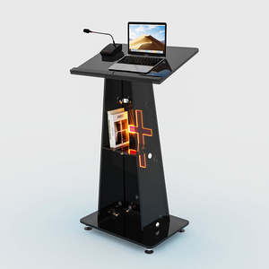 แท่นยืนพูดทำจากกระจกสีดำทันสมัย พร้อมชั้นวางของแบบพกพา เหมาะสำหรับห้องประชุม โบสถ์ และพิธีต่างๆ - Product Image 2