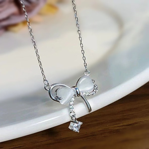 Bowknot Moonstone Style Pendant Necklace for Women Fashion Jewelry Daily Wear <b>Gift</b> - Product Image 1