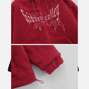Hoodie Kebesaran Tanduk Setan Desain Baru Logo Bordir Kustom Hoodie Bulu Sherpa Pria Kualitas Tinggi - Product Image 6