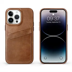 Casing ponsel kulit asli gaya baru dengan tempat kartu untuk iphone 15 pro max penutup kulit