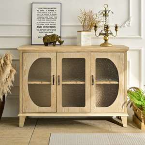 INNOVA Home Living Room Farmhouse Accent Solid Wood Antique Storage Cabinet with Glass Door for Apartment Entry - Product Image 1