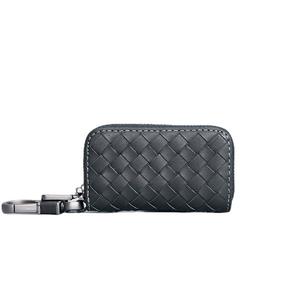 Sleek Woven Leather Mens <b>Car</b> <b>Key</b> Case Keychain Hand-Braided Texture Zipper Closure for Urban Professionals Minimalists - Product Image 1