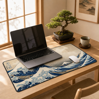 Tapis de Souris Gaming Grande Vague 900x400x3mm en Gros, Tapis de Bureau Antidérapant en Caoutchouc avec Impression par Sublimation pour Usage au Bureau