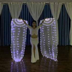 1.8M real silk Bar Performance Wear LED Belly Dance Fan Veil with Gradient Color
