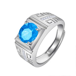 Anillo de Piedras Preciosas de Cobre con Circonitas Cúbicas Azul Verde con Diseño de Llave Griega en Relieve para Unisex, Diseño de Corte de 8 Corazones y 8 Flechas, Joyería de Moda - Product Image 6