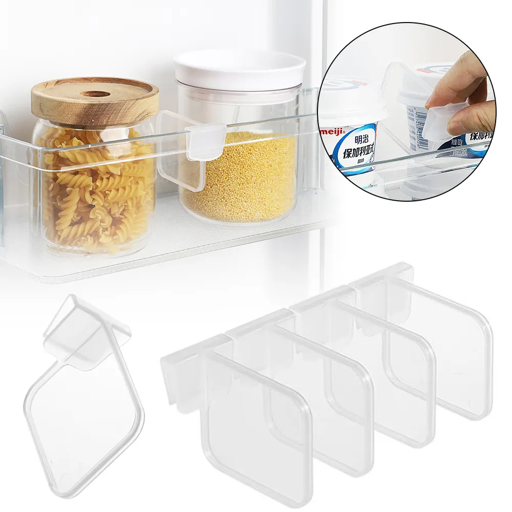 4Pcs Refrigerator Partition Plastic Transparent Freely Adjustable Food Drugs Cosmetics Partition Shelves Divider Kitchen Gadgets