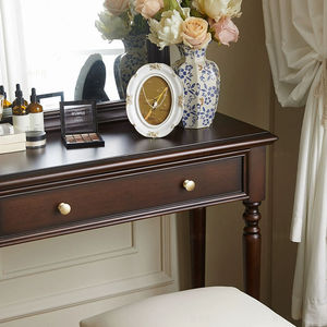 Coiffeuse avec miroir et tabouret de 80 cm en bois massif acajou, style vintage français, avec rangement pour chambre à coucher - Product Image 3