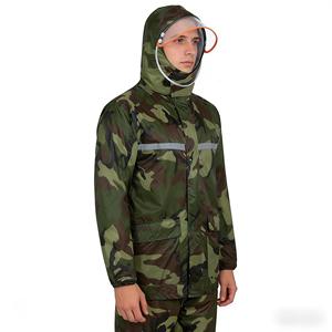 Olive Green Camouflage Reflective Polyester Raincoat <strong>Waterproof</strong> <strong>Set</strong> 2 Pieces Jacket Pant for Outdoor Rainy Usage - Product Image 1