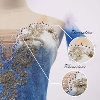 Tutu de ballet professionnel bleu ombré avec broderie dorée, sur mesure, style pancake, pour filles et femmes, idéal pour les spectacles et les compétitions.