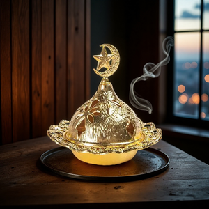 Tour d'<span class=keywords><strong>encensoir</strong></span> d'armure en métal creux doré/argenté transfrontalier fabriqué au Moyen-Orient bois de santal arabe bois parfumé anis étoilé pour - Product Image 1