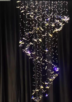 Lustre long moderne de luxe en cristal papillon, suspension en verre K9 pour escalier et villa à plafond haut