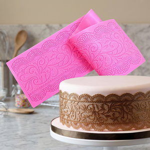 BEST DMERI JD2606 Pink Silicone Lace <b>Cake</b> <b>Mold</b> Fondant Embossing Mat Rectangle Decorating Mould Microwave Safe for Baking - Product Image 3