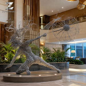 Grande Scultura in Filo Metallico <span class=keywords><strong>di</strong></span> Acciaio Inossidabile, Arte Personalizzata Donna Fata e Dente <span class=keywords><strong>di</strong></span> Leone, Installazione Artistica per Esterni, Giardini, Parchi e Spazi Pubblici - Product Image 3