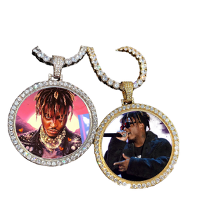 Pendentif personnalisé en moissanite avec couronne et photo, en argent sterling 925 plaqué or, médaillon circulaire glacé, collier hip-hop pour homme - Product Image 5