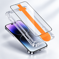 Protection d'écran en verre trempé 9H anti-traces de doigts sans bulles avec cadre d'installation pour iPhone 17 16 15 14 13 12 Pro Max